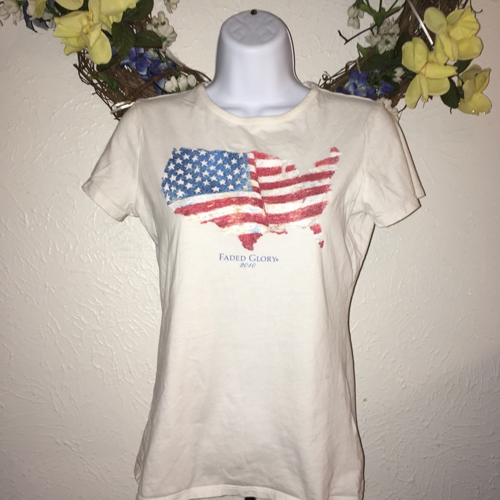Faded Glory Patriotic USA Flag School Girls T-shirt - Picture 1 of 10
